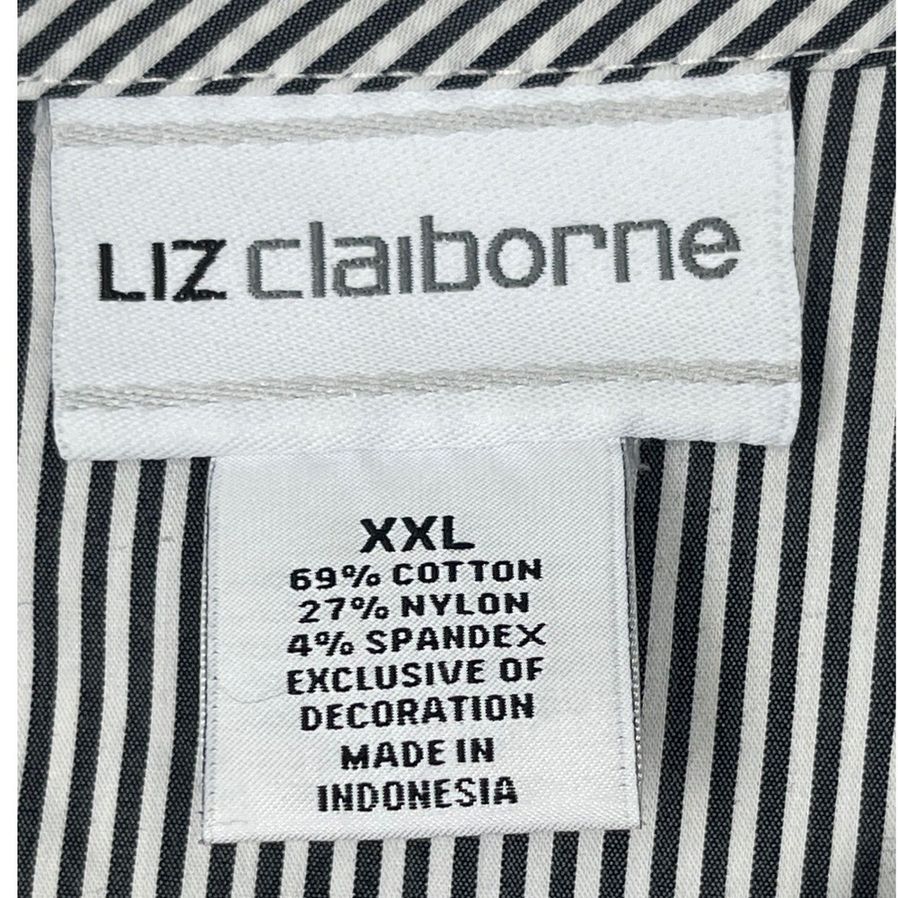 Liz Claiborne Blouse Womens XXL Black White Good Striped Floral Embroidered Puff - Picture 5 of 12